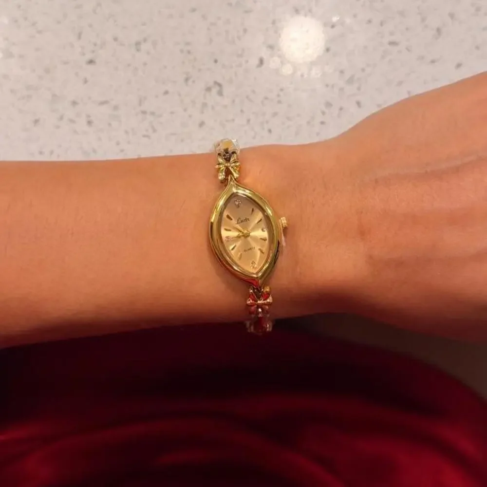 Gold vintage floral small dainty watch